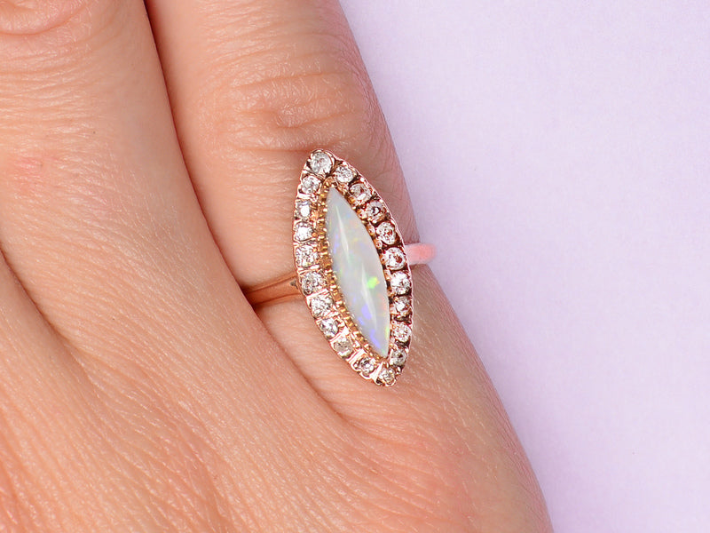 Edwardian Kiss - Opal Diamond Halo Ring