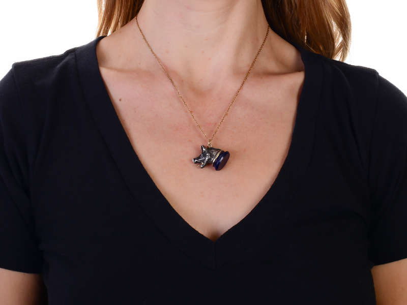Lapis Lazuli Victorian Boar's Head Fob Pendant