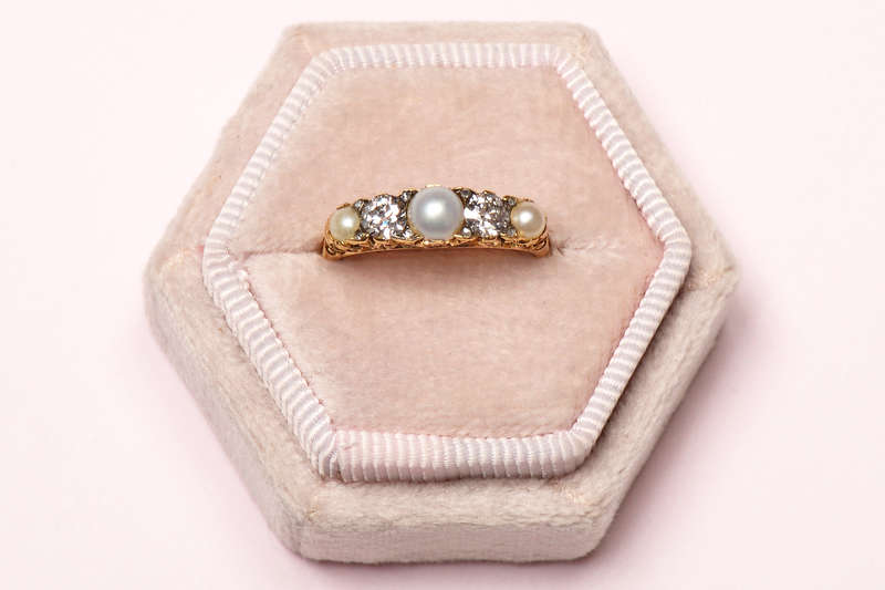 Natural Saltwater Pearl Diamond Ring