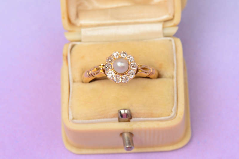 Luminous Natural Saltwater Pearl Diamond Ring