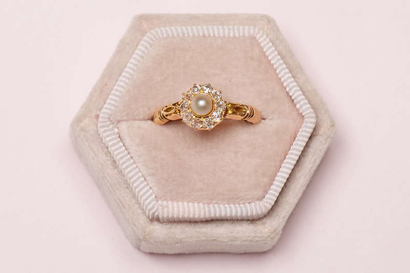 Luminous Natural Saltwater Pearl Diamond Ring