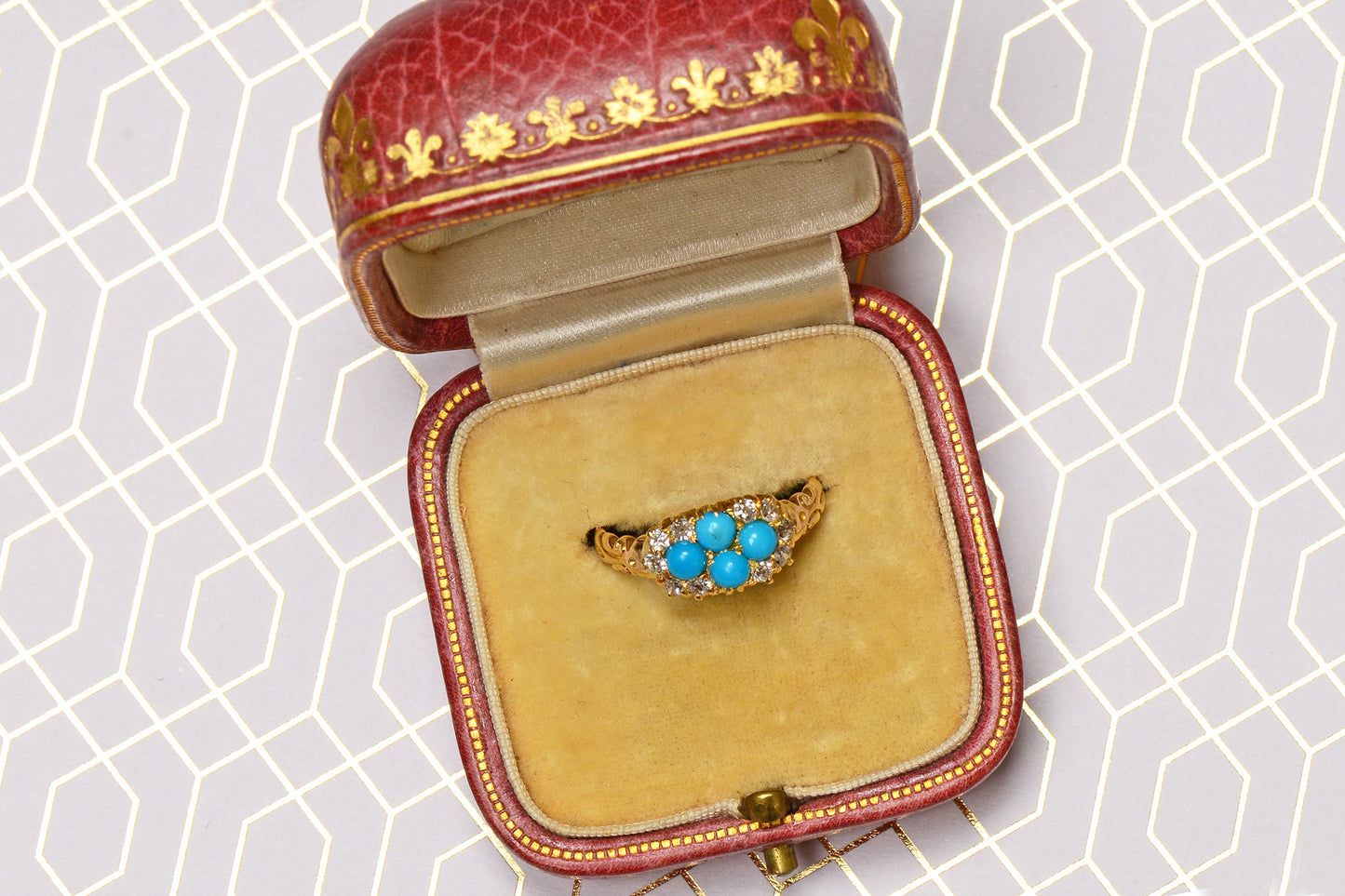 Antique Turquoise Diamond Gold Ring From 1892