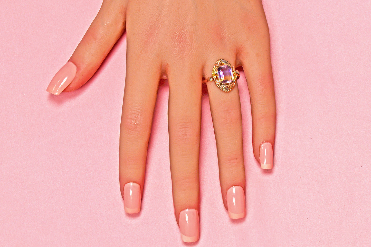 Naturalism - Ametrine Leaf Motif Gold Ring
