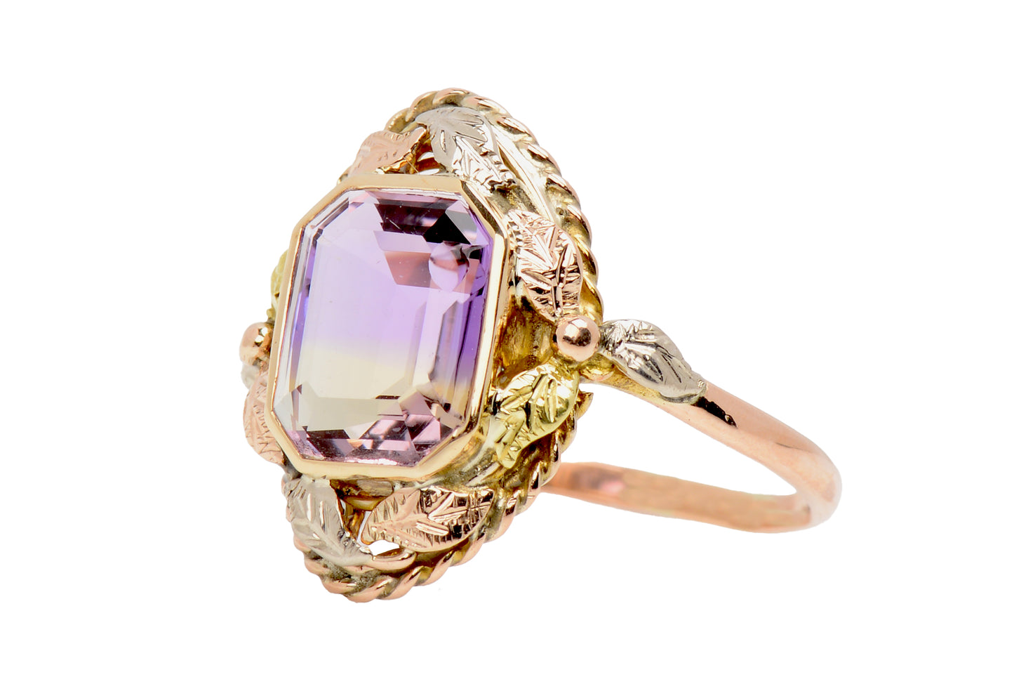 Naturalism - Ametrine Leaf Motif Gold Ring