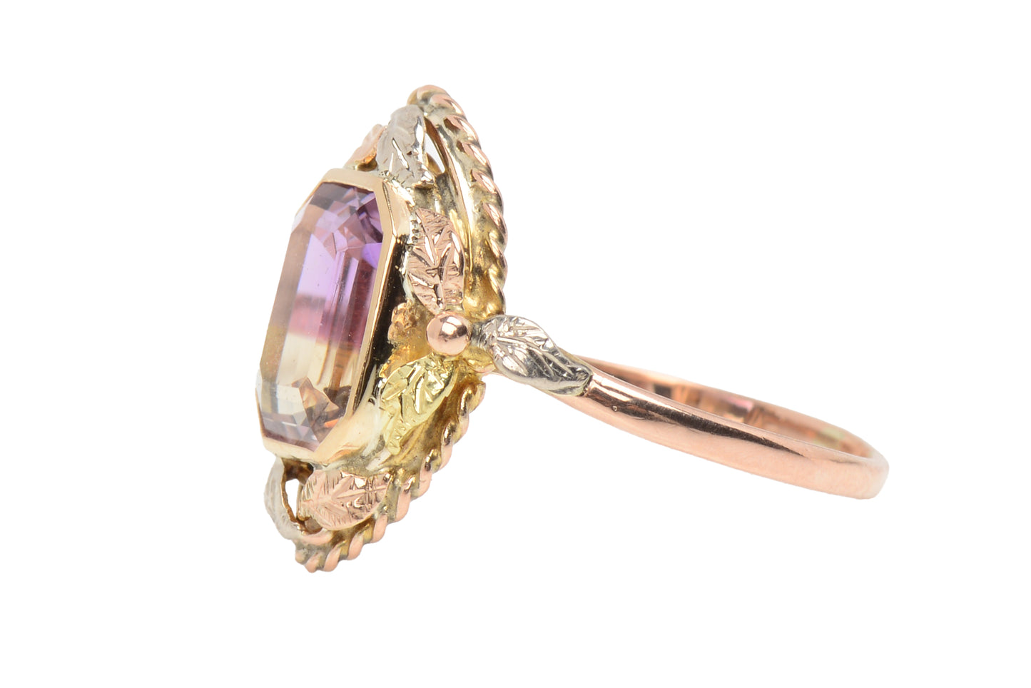Naturalism - Ametrine Leaf Motif Gold Ring