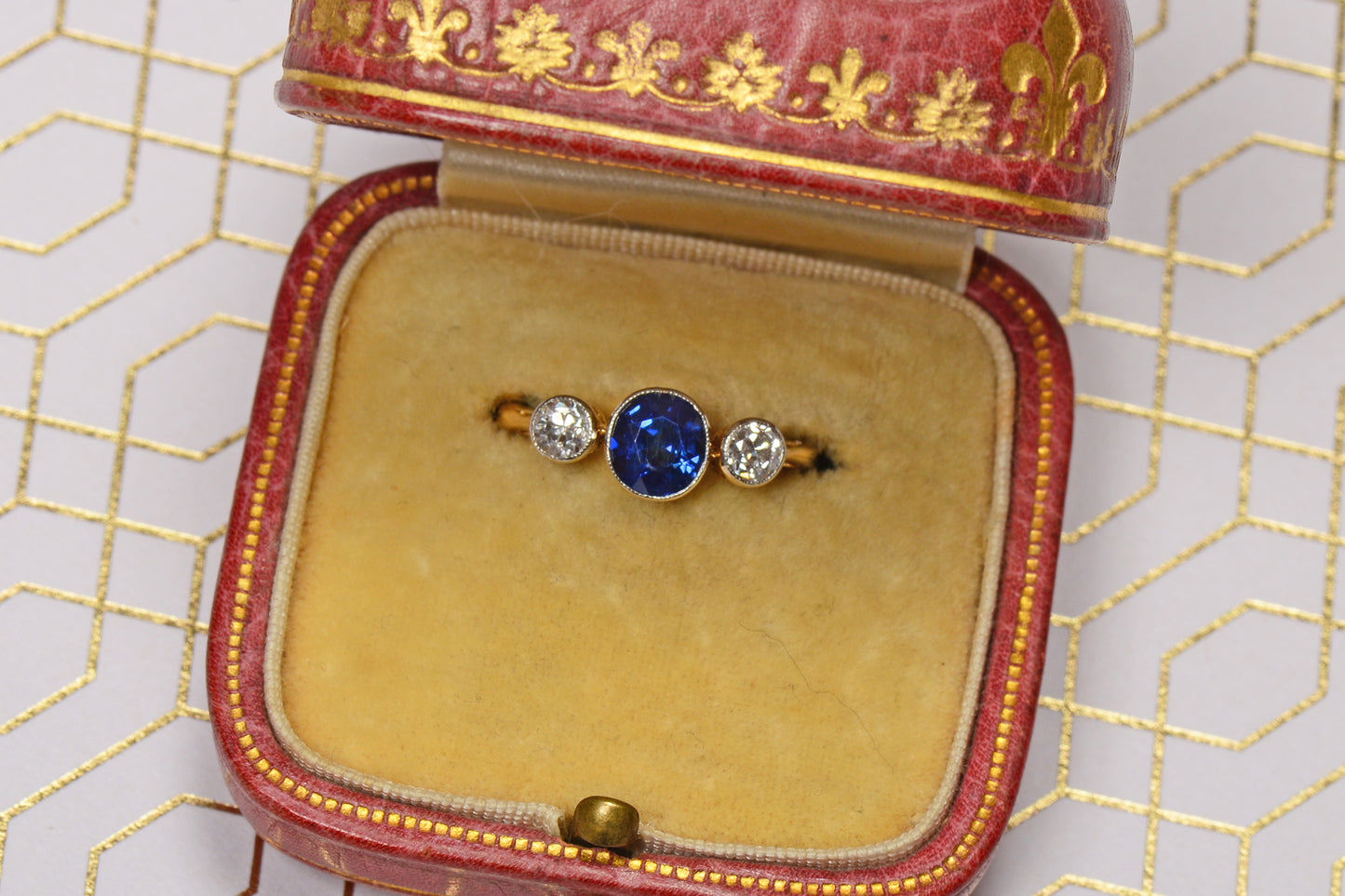 Art Deco Bezel Set Fine Sapphire & Diamond Ring