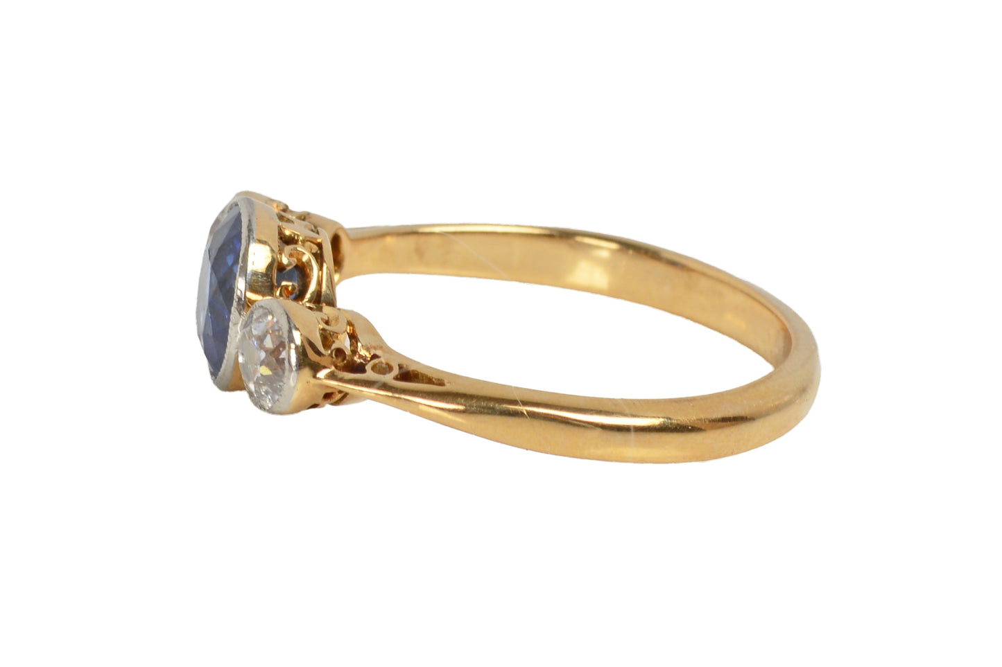 Art Deco Bezel Set Fine Sapphire & Diamond Ring