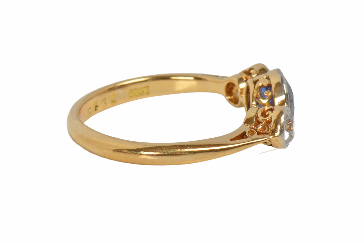 Art Deco Bezel Set Fine Sapphire & Diamond Ring