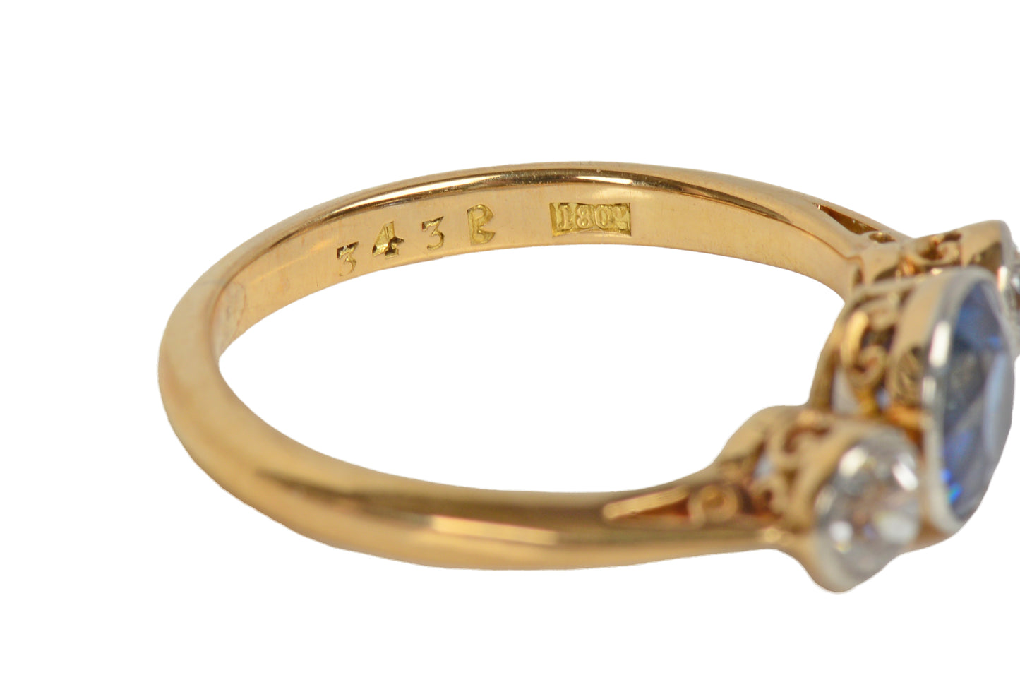 Art Deco Bezel Set Fine Sapphire & Diamond Ring