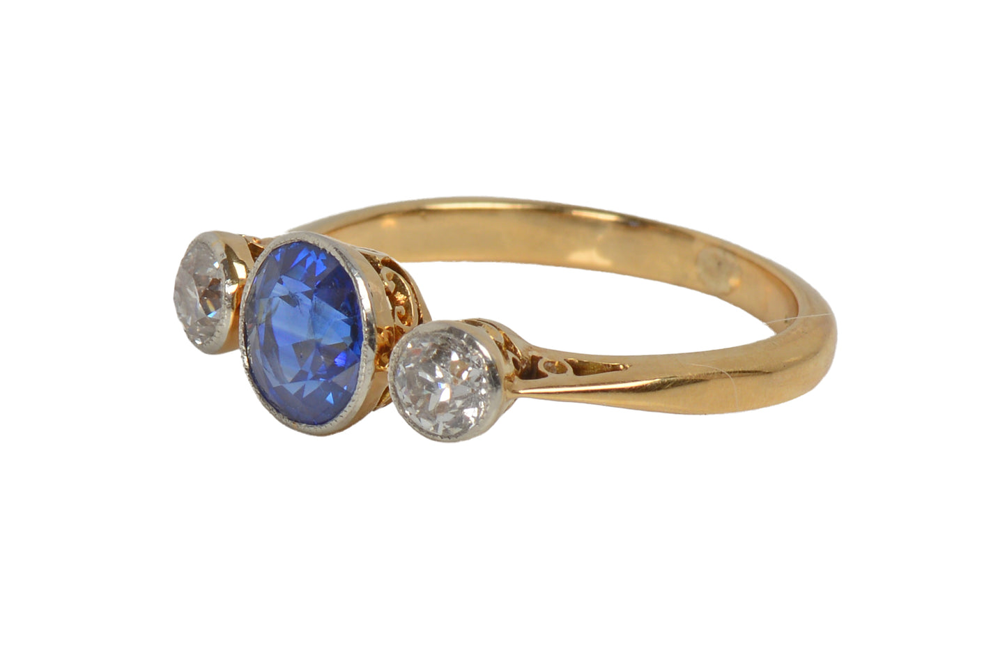 Art Deco Bezel Set Fine Sapphire & Diamond Ring