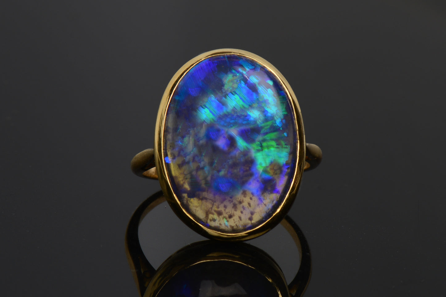Antique Chromatic Black Opal Gold Ring