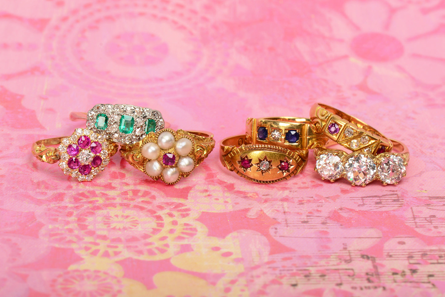 Ruby Diamond Gypsy Set Gold Ring from 1895