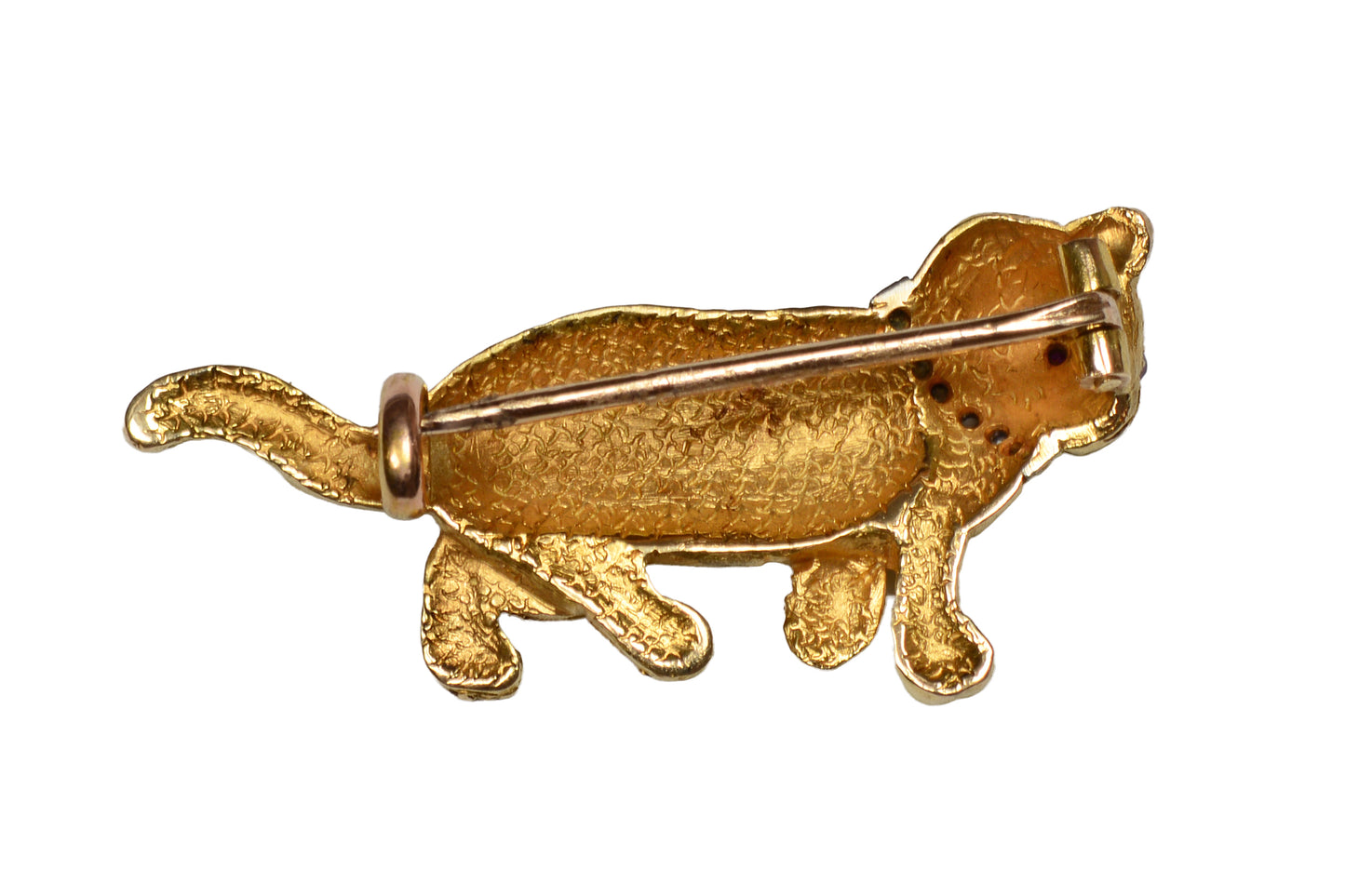 Furrever Yours - Antique Gold Ruby Diamond Cat Brooch