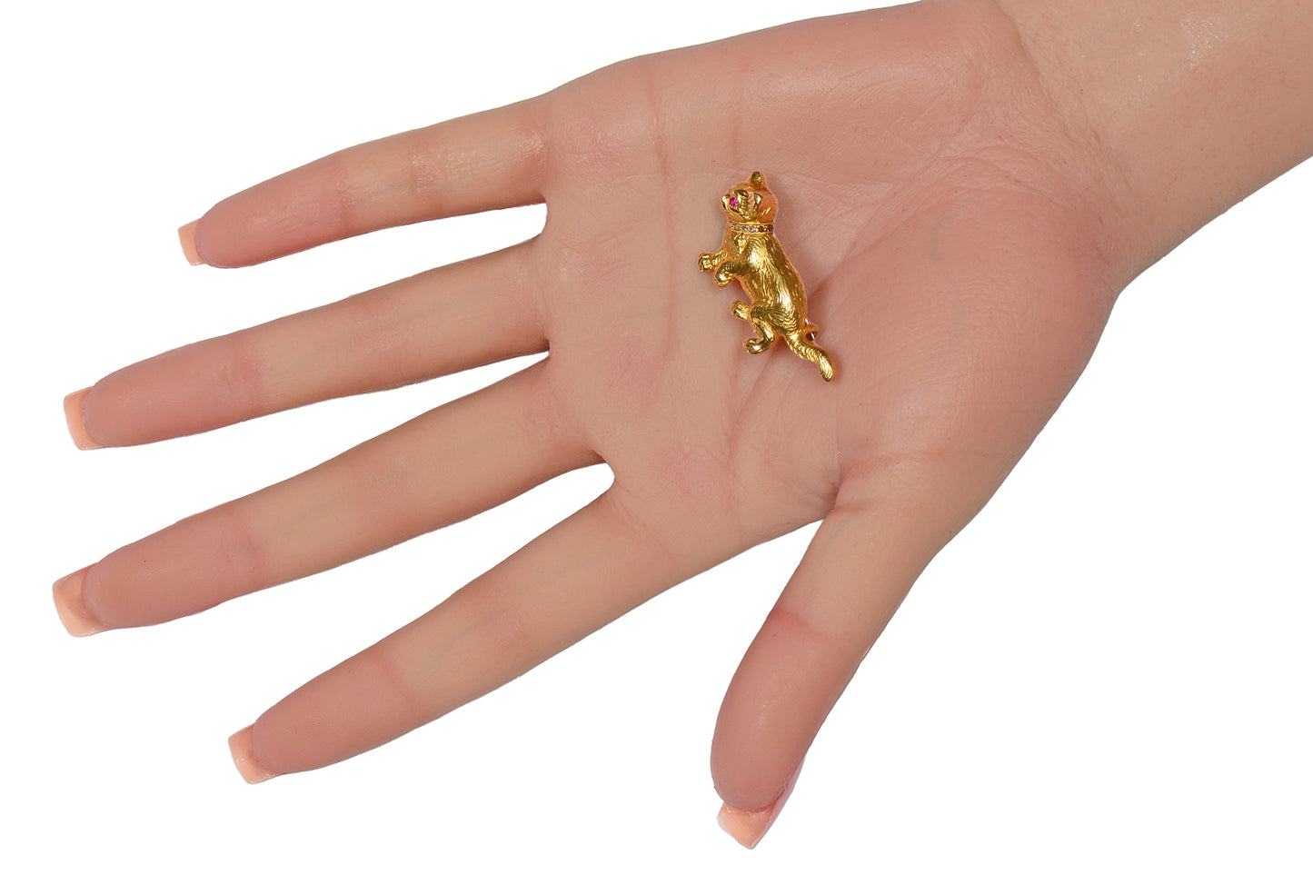 Furrever Yours - Antique Gold Ruby Diamond Cat Brooch