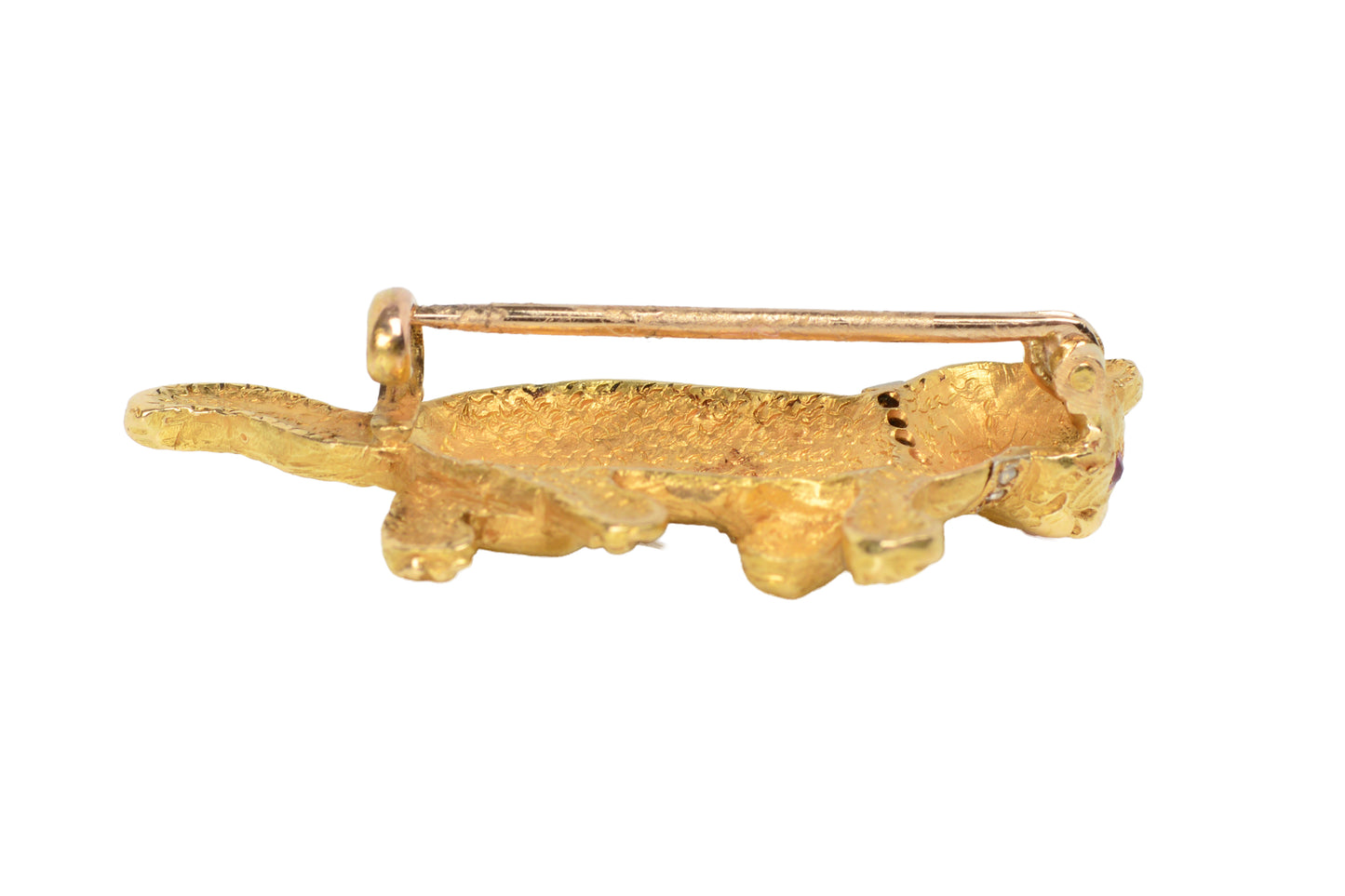 Furrever Yours - Antique Gold Ruby Diamond Cat Brooch
