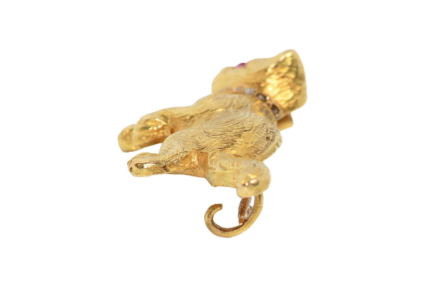 Furrever Yours - Antique Gold Ruby Diamond Cat Brooch