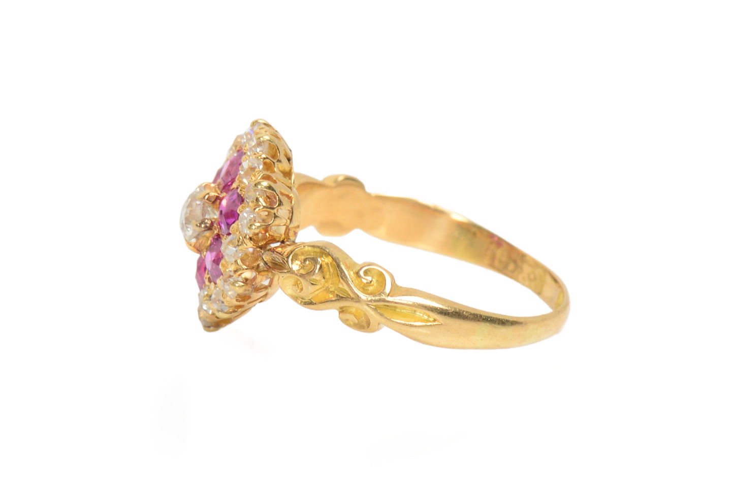 Antique Ruby Diamond Scalloped Ring