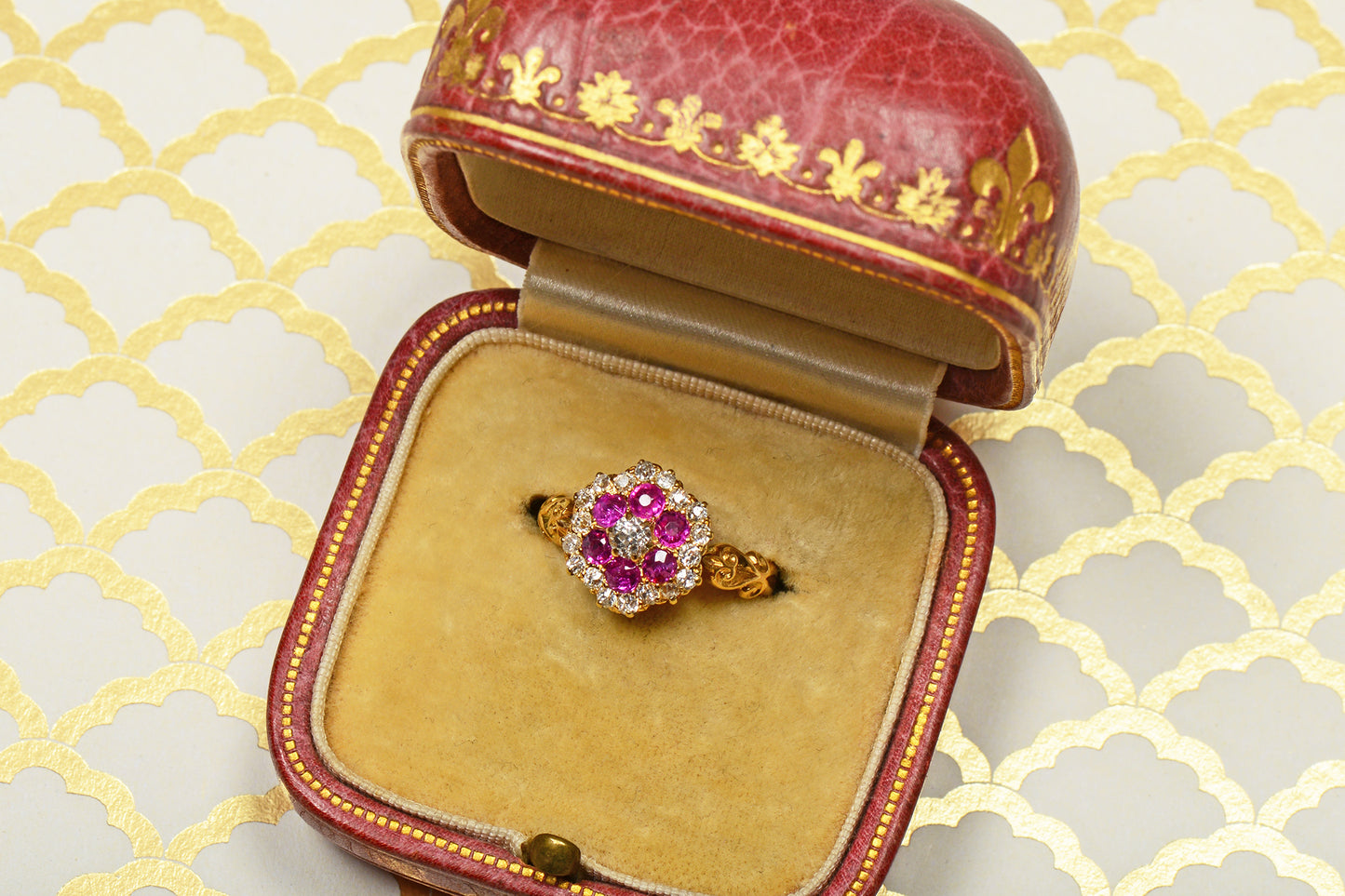 Antique Ruby Diamond Scalloped Ring