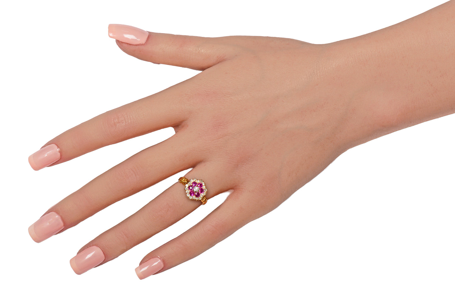 Antique Ruby Diamond Scalloped Ring