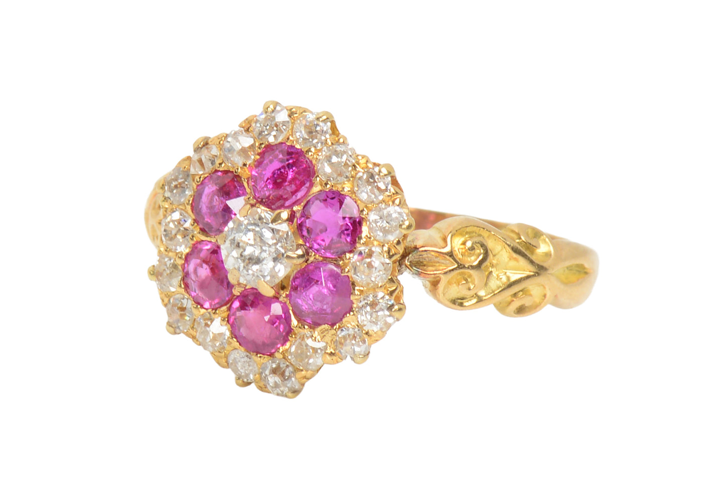 Antique Ruby Diamond Scalloped Ring