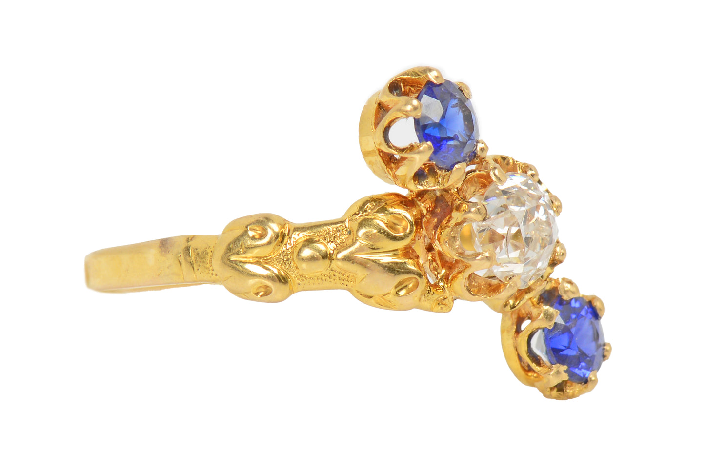 Upward Journey - Vivid Sapphire Diamond Antique Ring