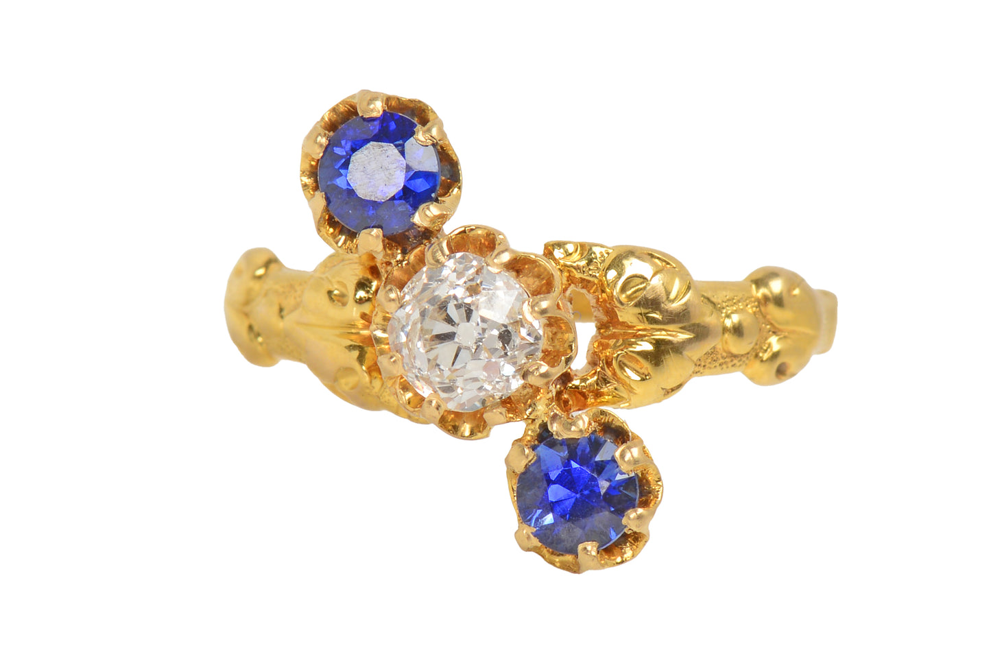 Upward Journey - Vivid Sapphire Diamond Antique Ring