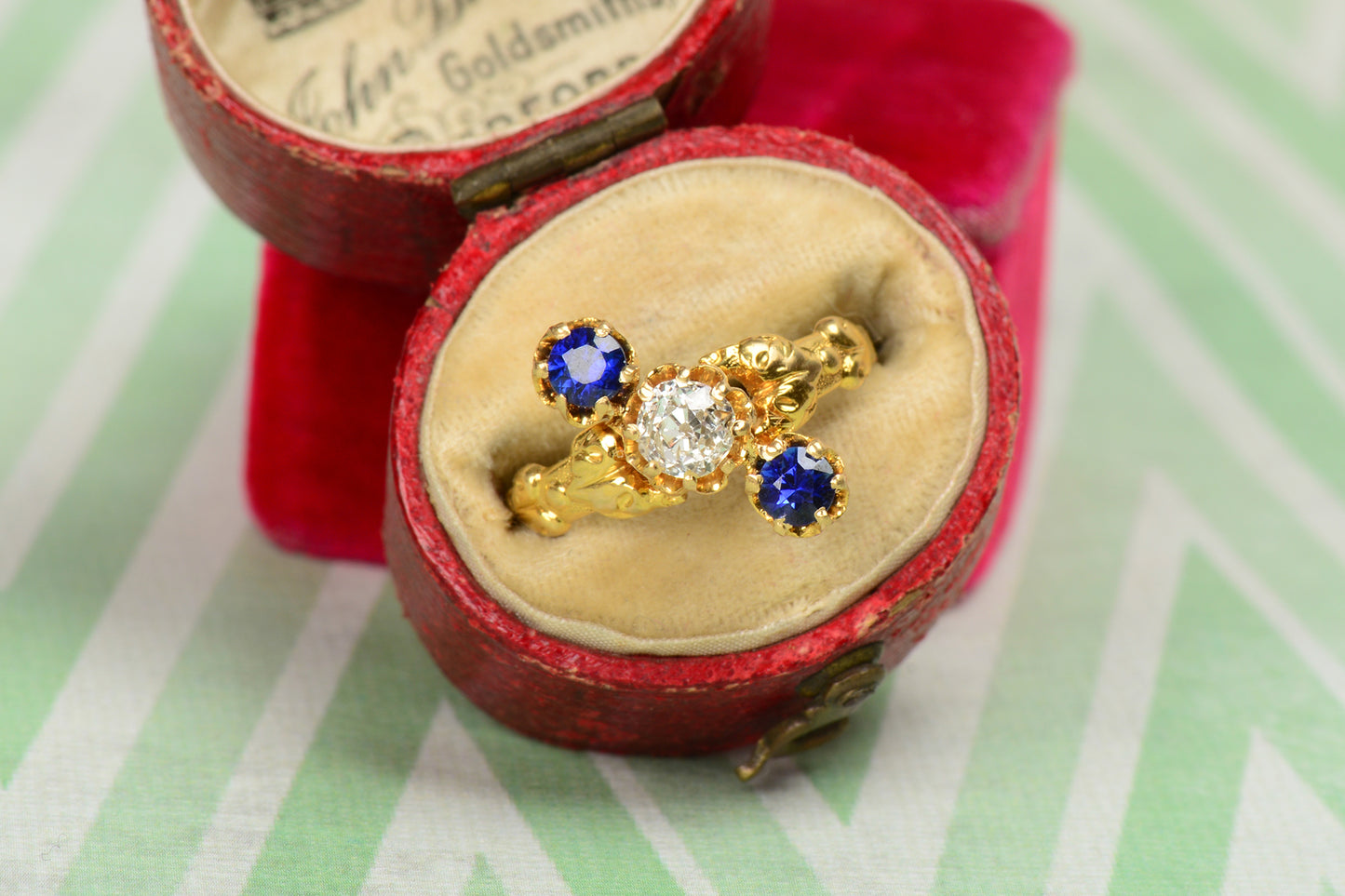 Upward Journey - Vivid Sapphire Diamond Antique Ring