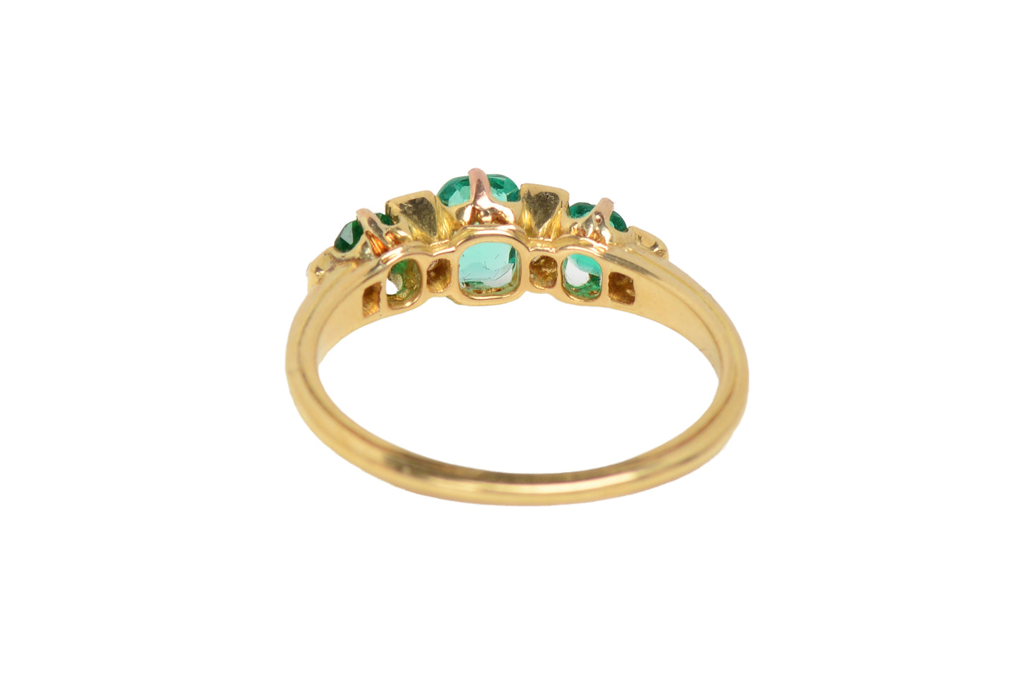 Edwardian Antique Three Emerald Diamond Ring