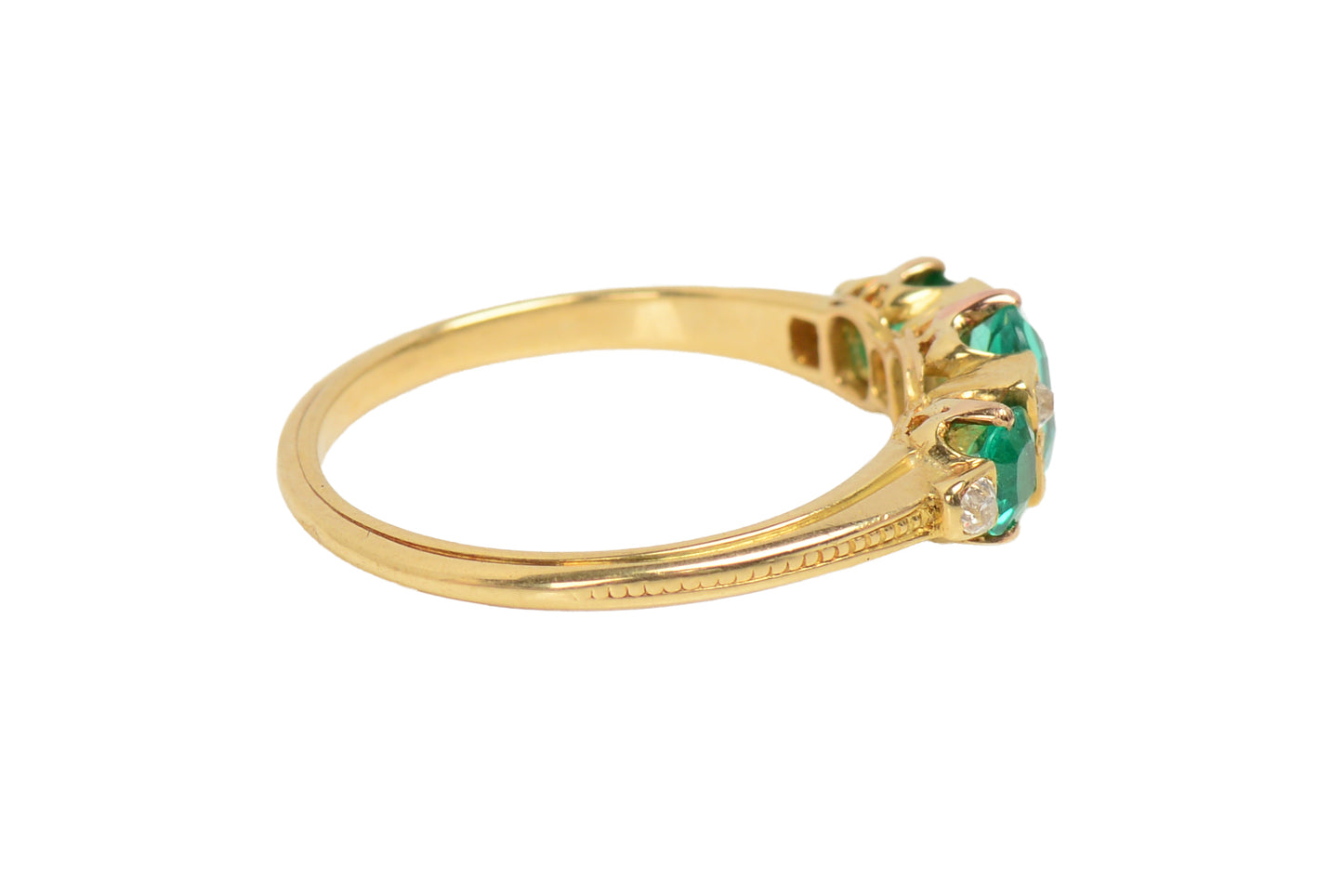 Edwardian Antique Three Emerald Diamond Ring