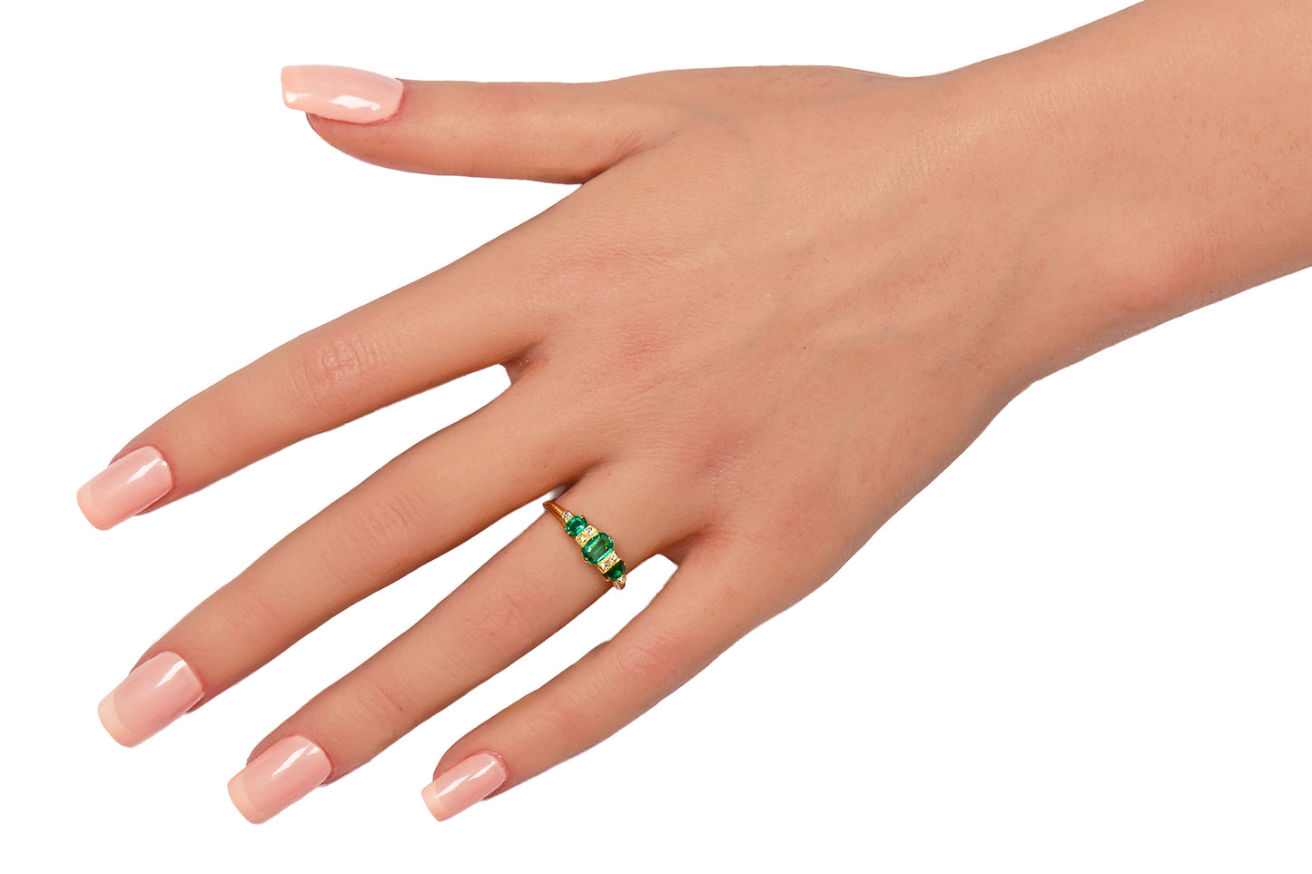 Edwardian Antique Three Emerald Diamond Ring