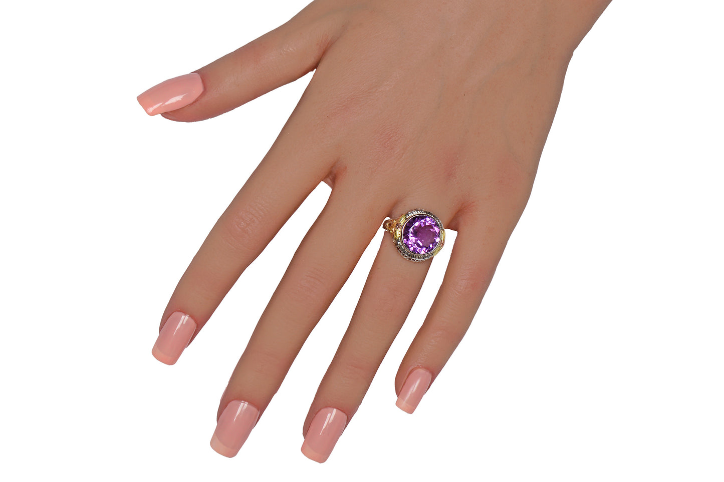 Antique Three Color Gold Amethyst Filigree Ring