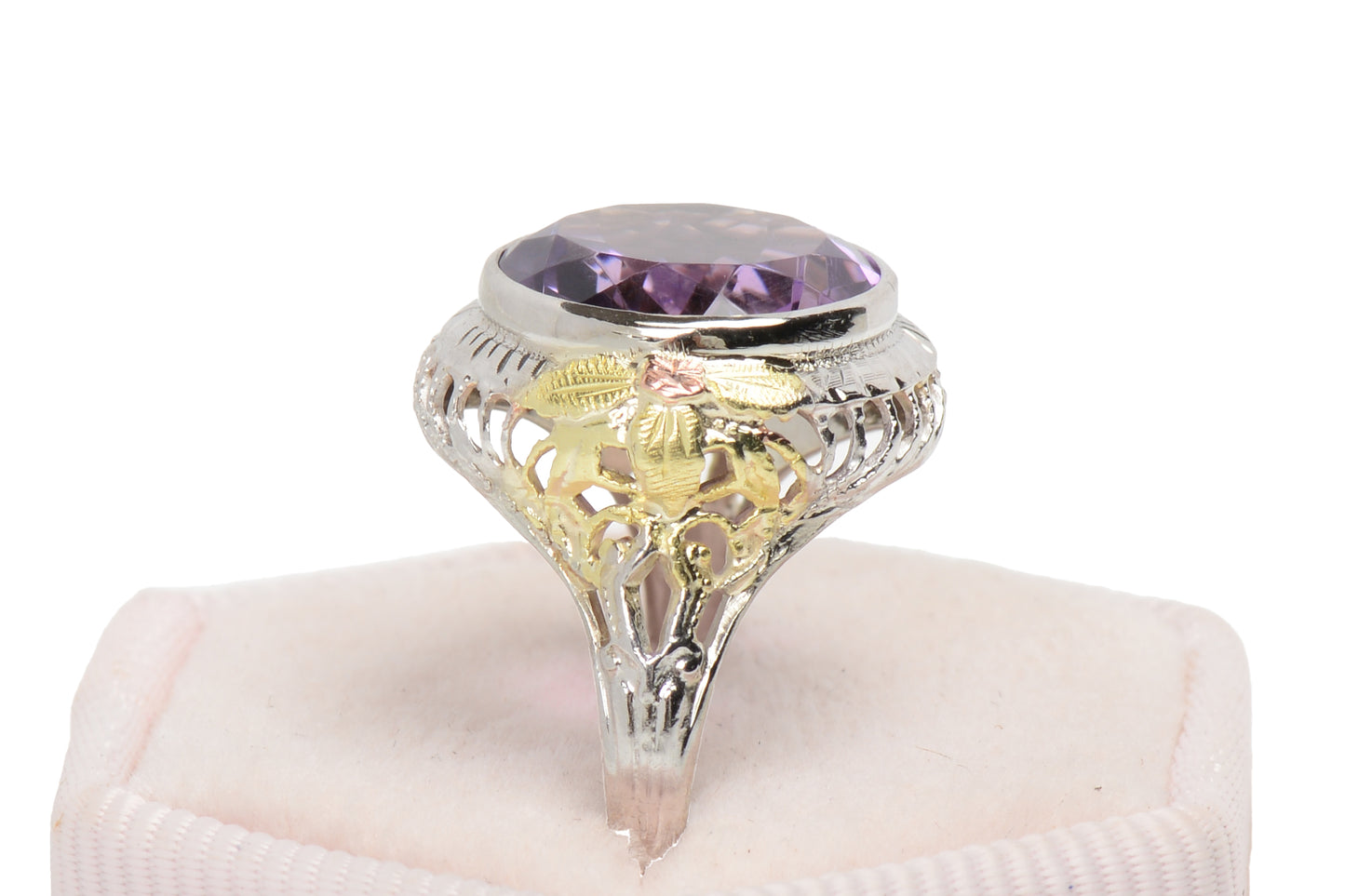 Antique Three Color Gold Amethyst Filigree Ring