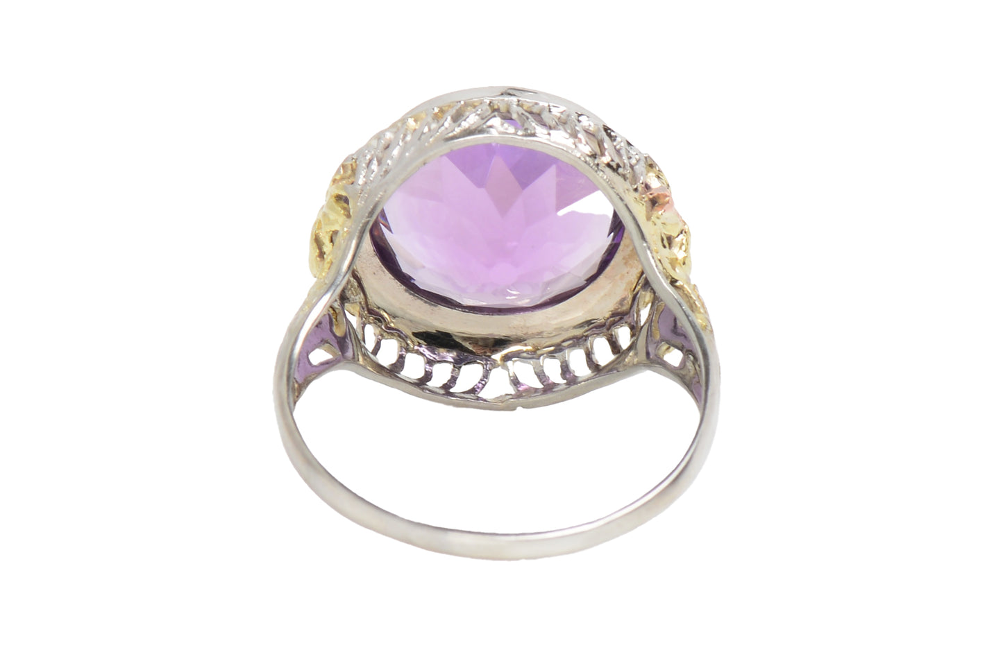Antique Three Color Gold Amethyst Filigree Ring