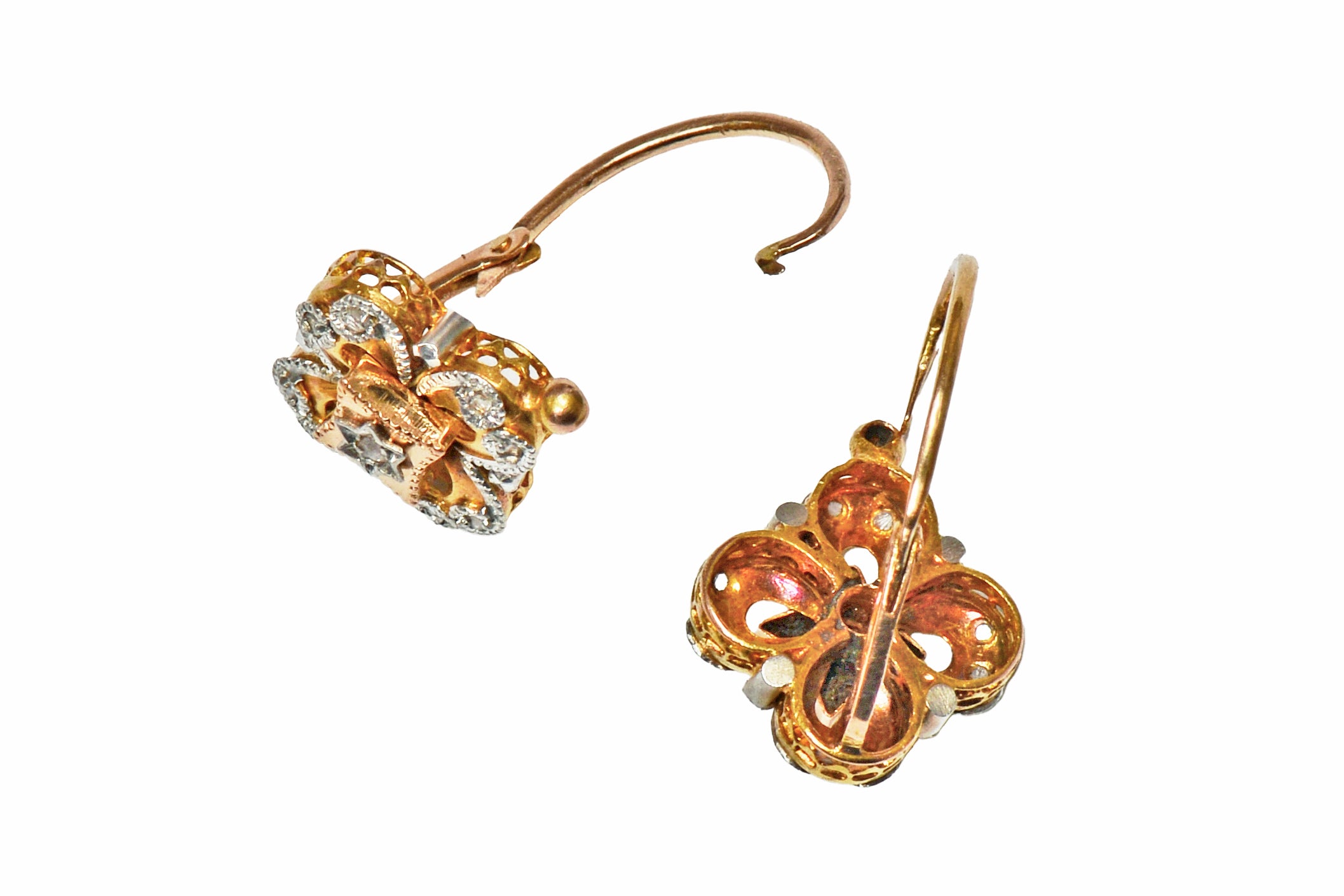 Antique French 18k Two Tone Gold Dormeuse Sleeper Earrings – The