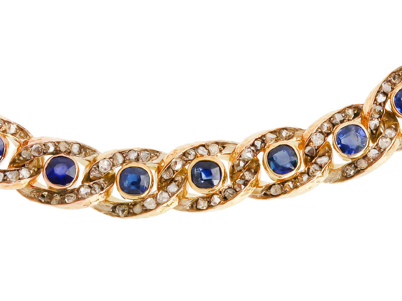 Antique French Sapphire Diamond 18k Bracelet