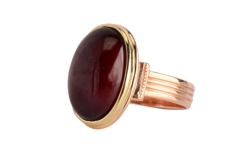 Victorian Warmth - Two Color Gold Garnet Ring