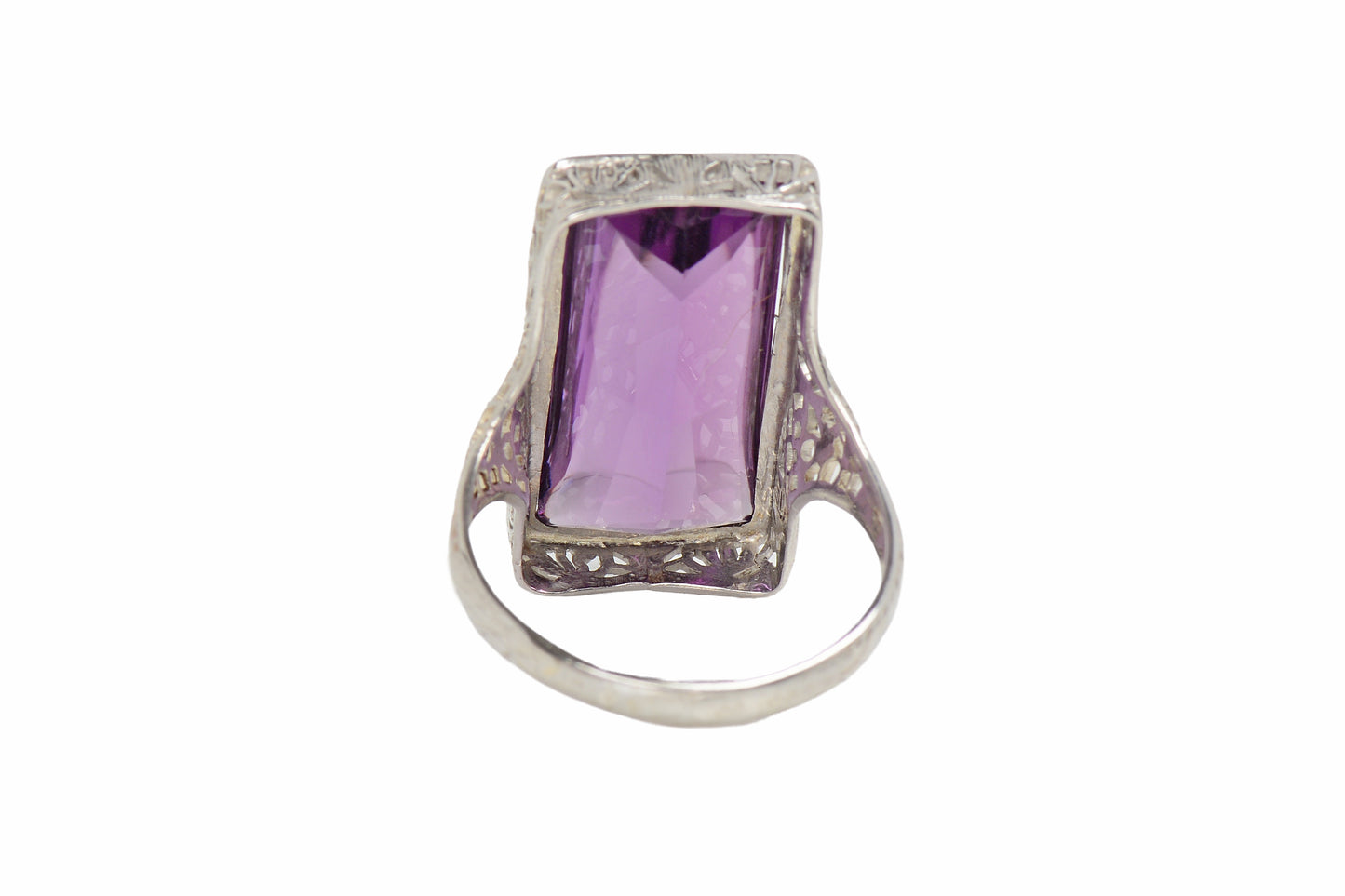 Buff Top Natural Amethyst 14k White Gold Vintage Ring