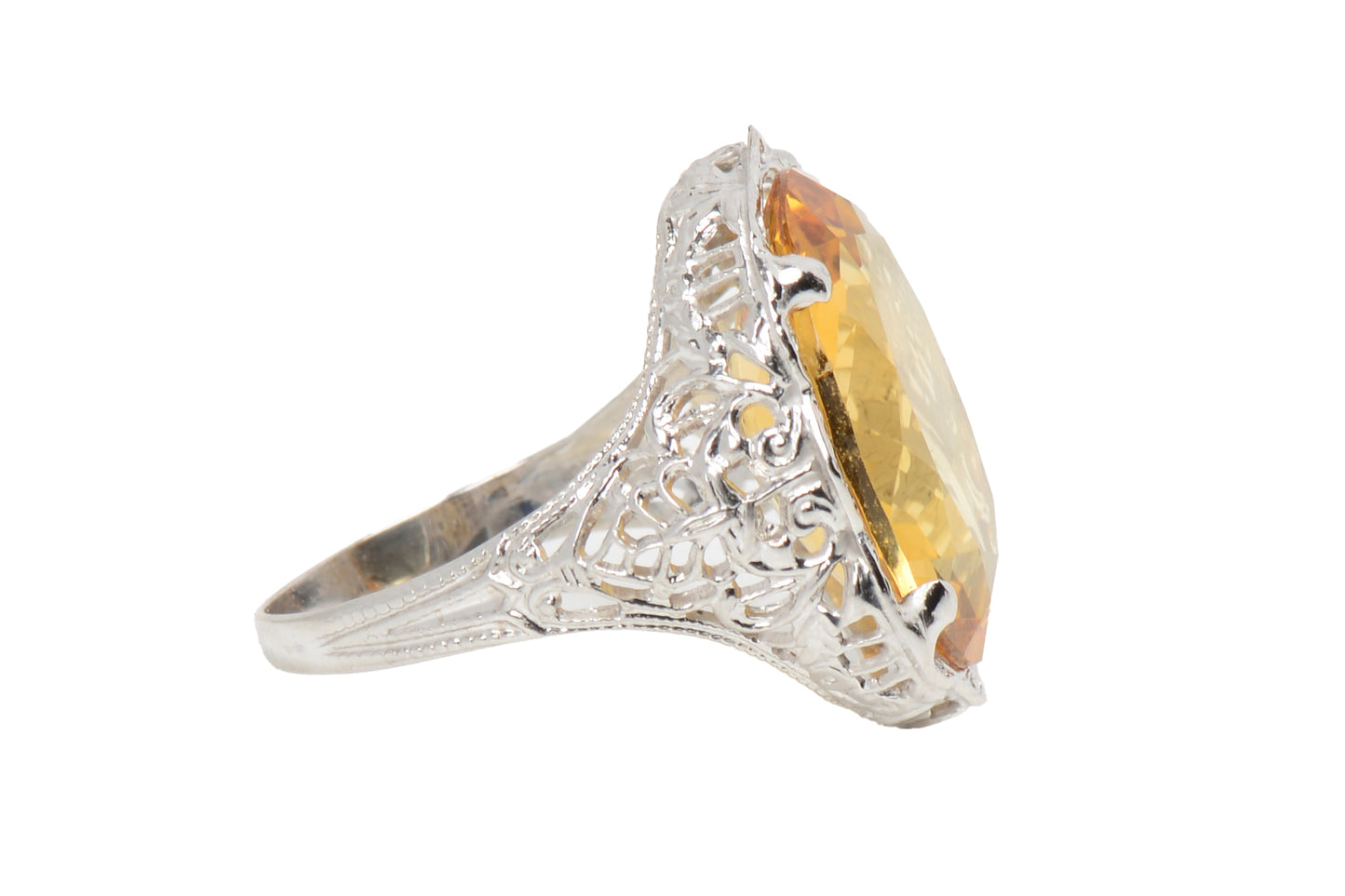 Daylight Citrine & White Gold Filigree Ring