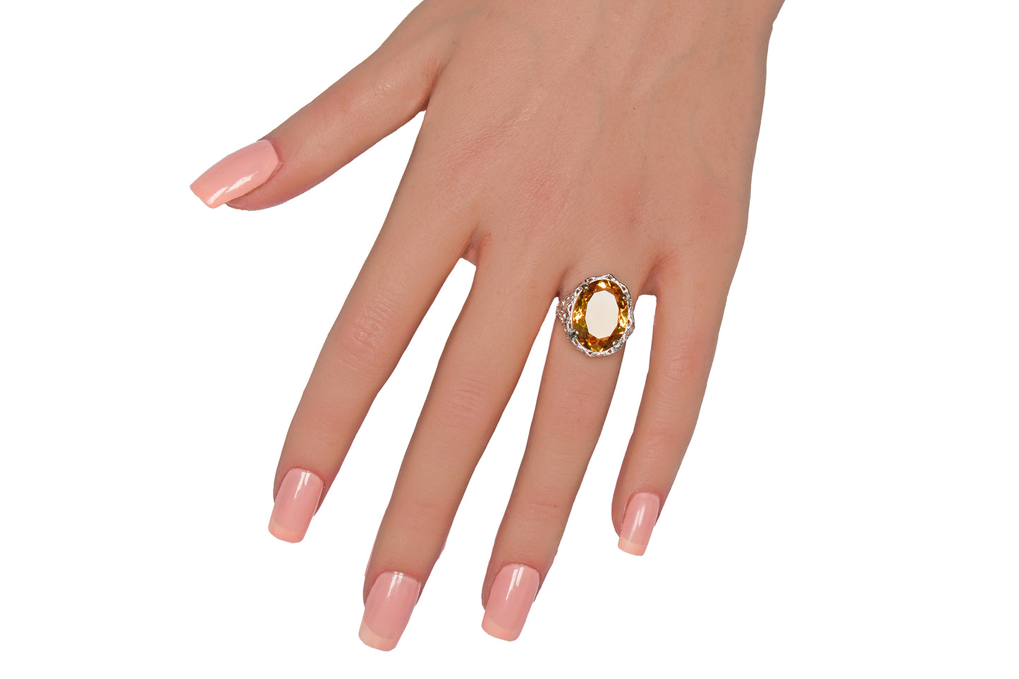 Daylight Citrine & White Gold Filigree Ring