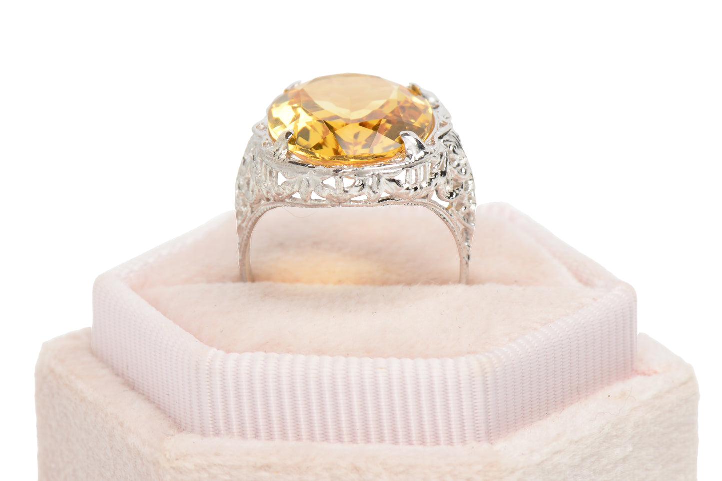 Daylight Citrine & White Gold Filigree Ring