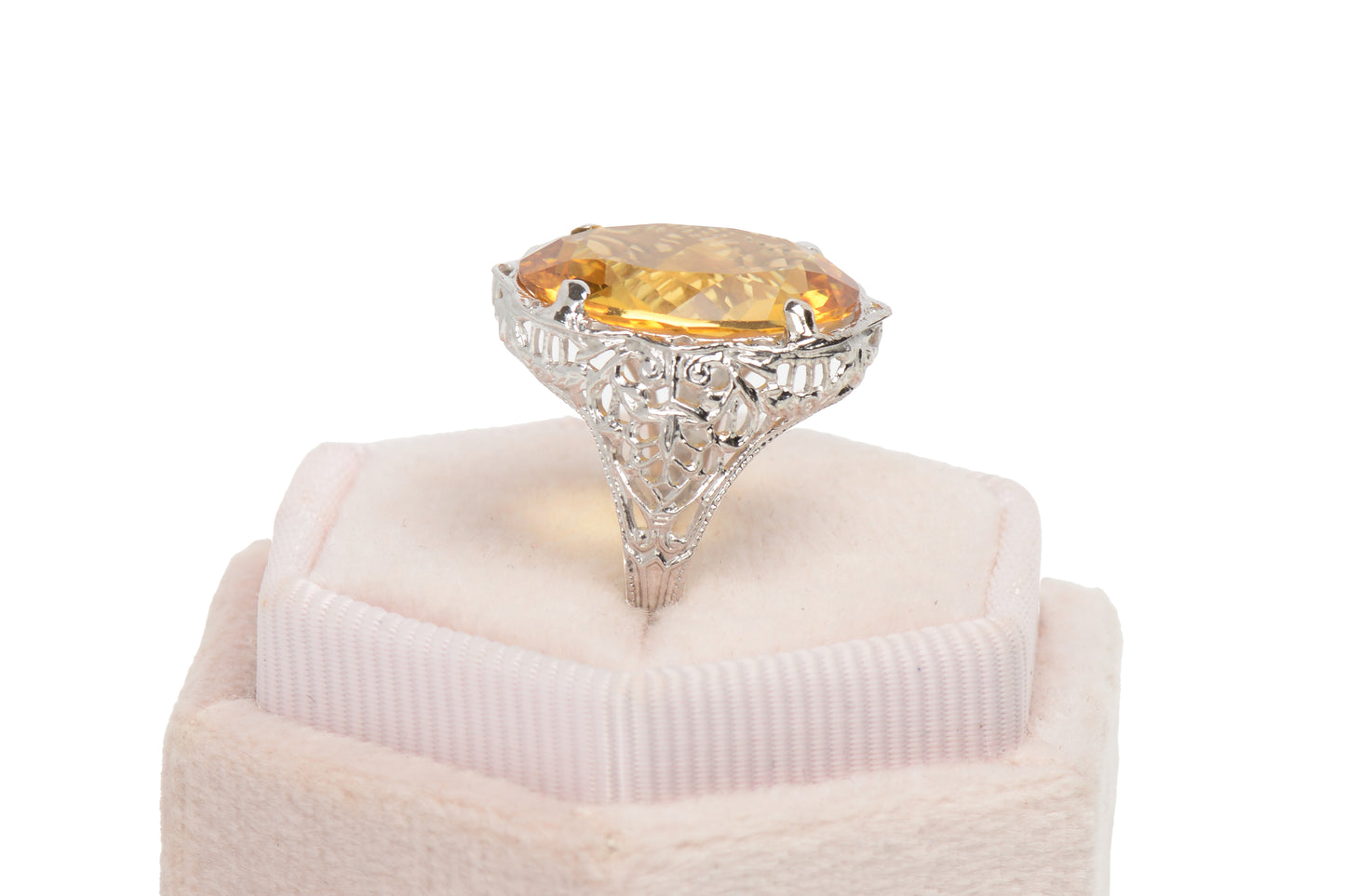Daylight Citrine & White Gold Filigree Ring