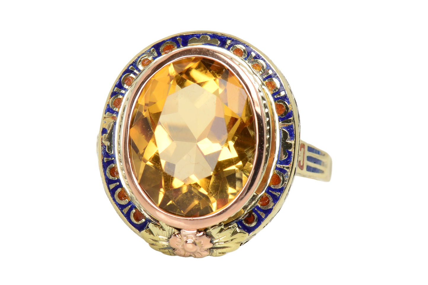 Honey Kissed Citrine Art Deco Enamel Ring