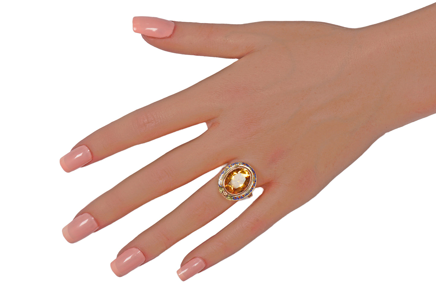 Honey Kissed Citrine Art Deco Enamel Ring