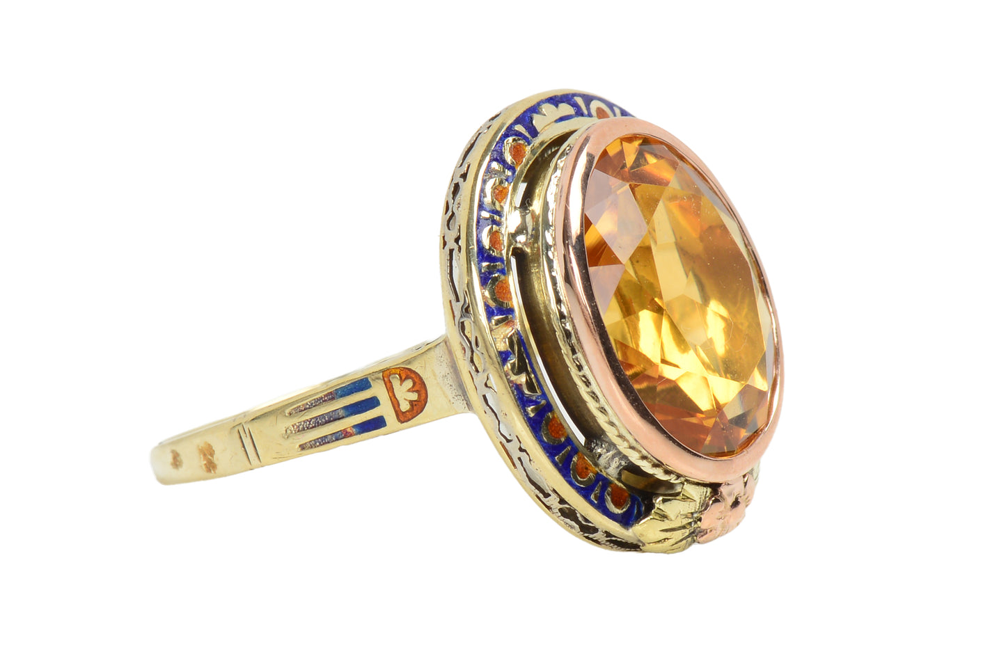 Honey Kissed Citrine Art Deco Enamel Ring