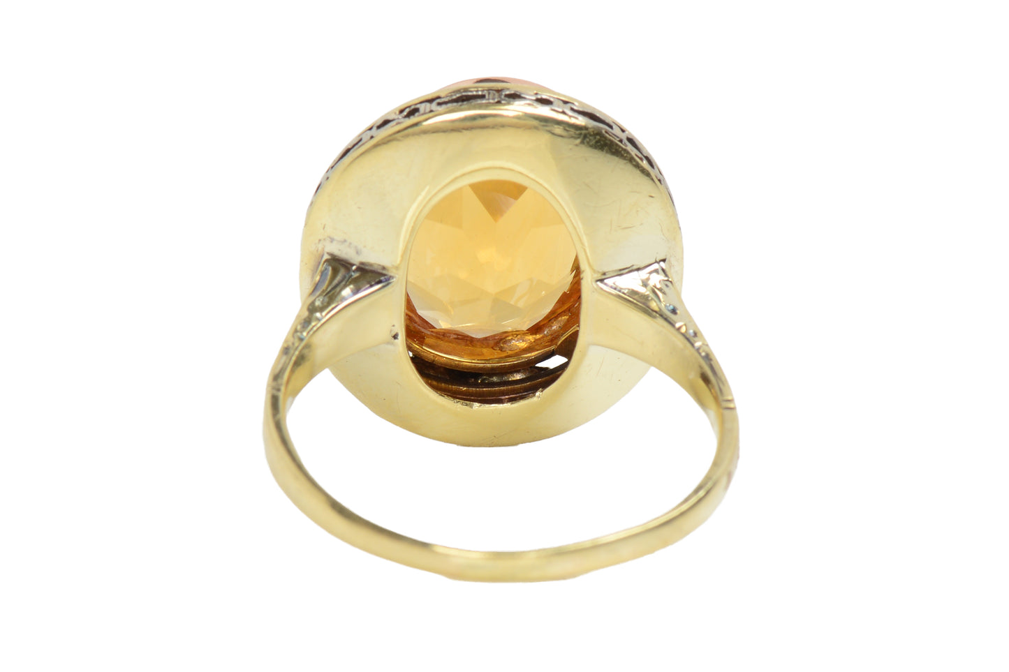 Honey Kissed Citrine Art Deco Enamel Ring
