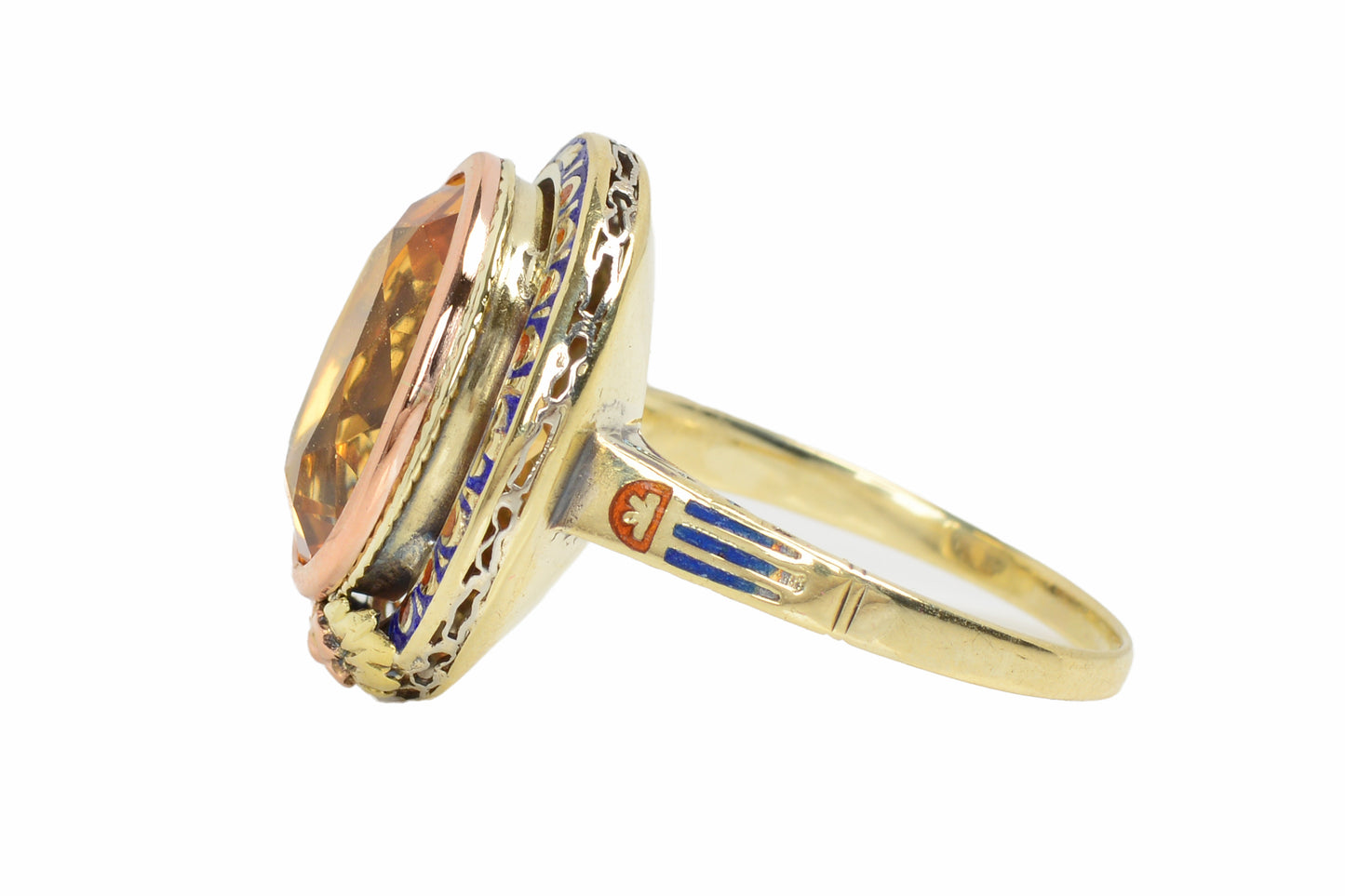 Honey Kissed Citrine Art Deco Enamel Ring
