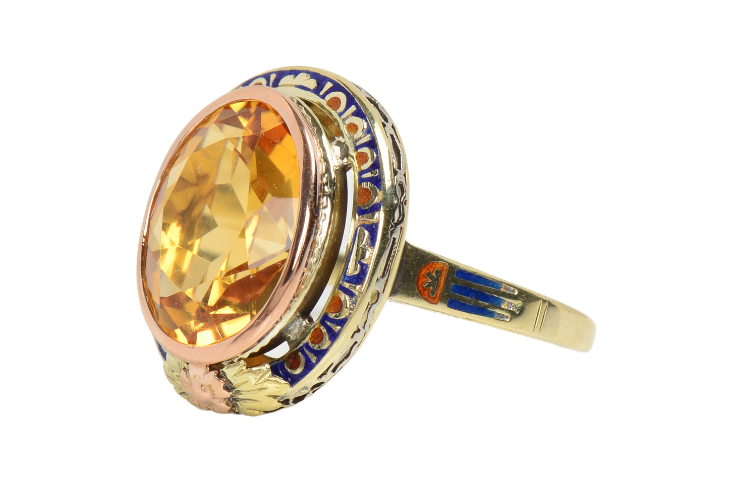 Honey Kissed Citrine Art Deco Enamel Ring