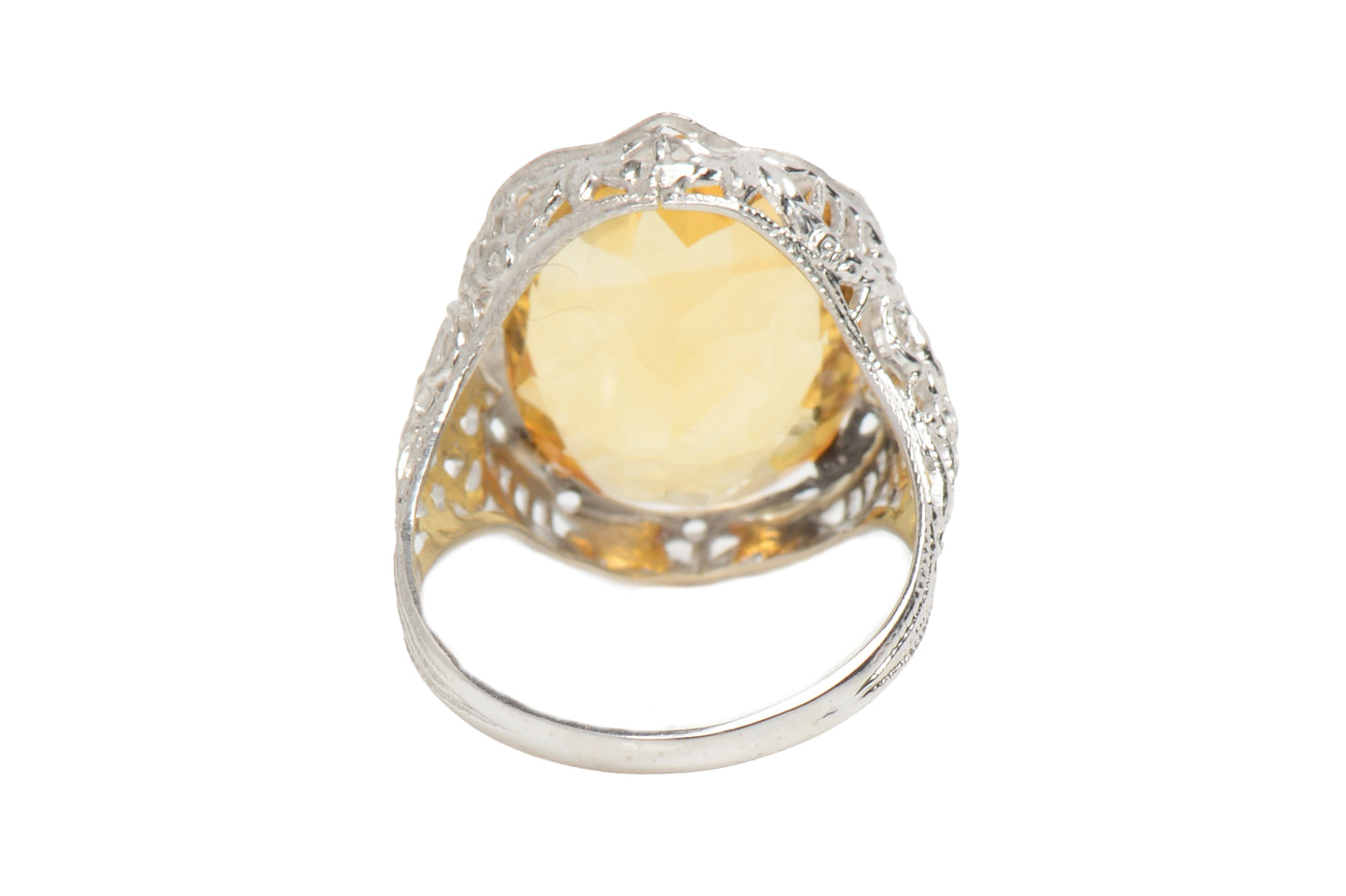 Daylight Citrine & White Gold Filigree Ring