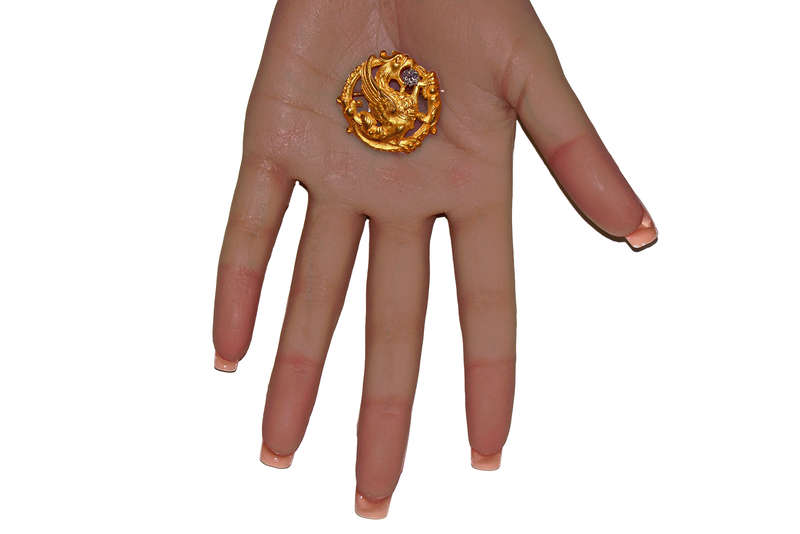 Art Nouveau 18k Diamond Gryphon Dragon Brooch