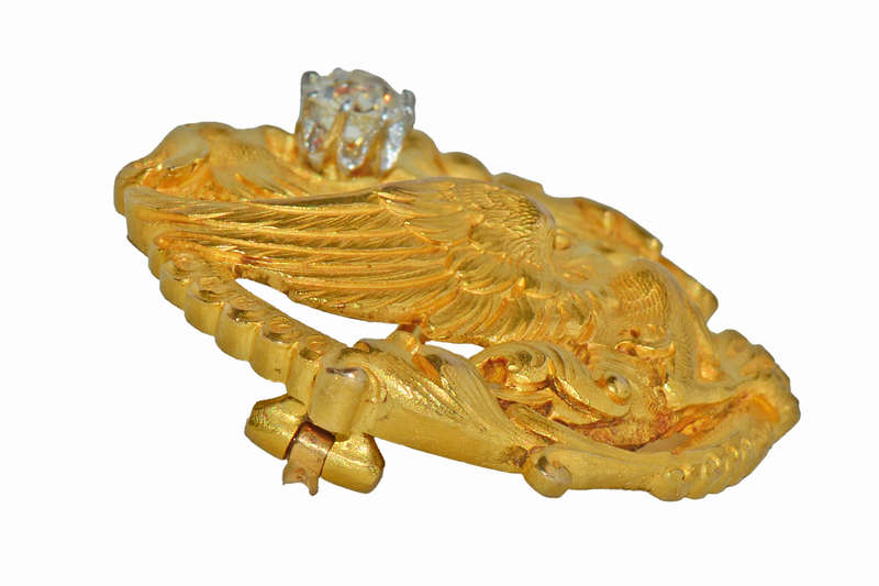 Art Nouveau 18k Diamond Gryphon Dragon Brooch